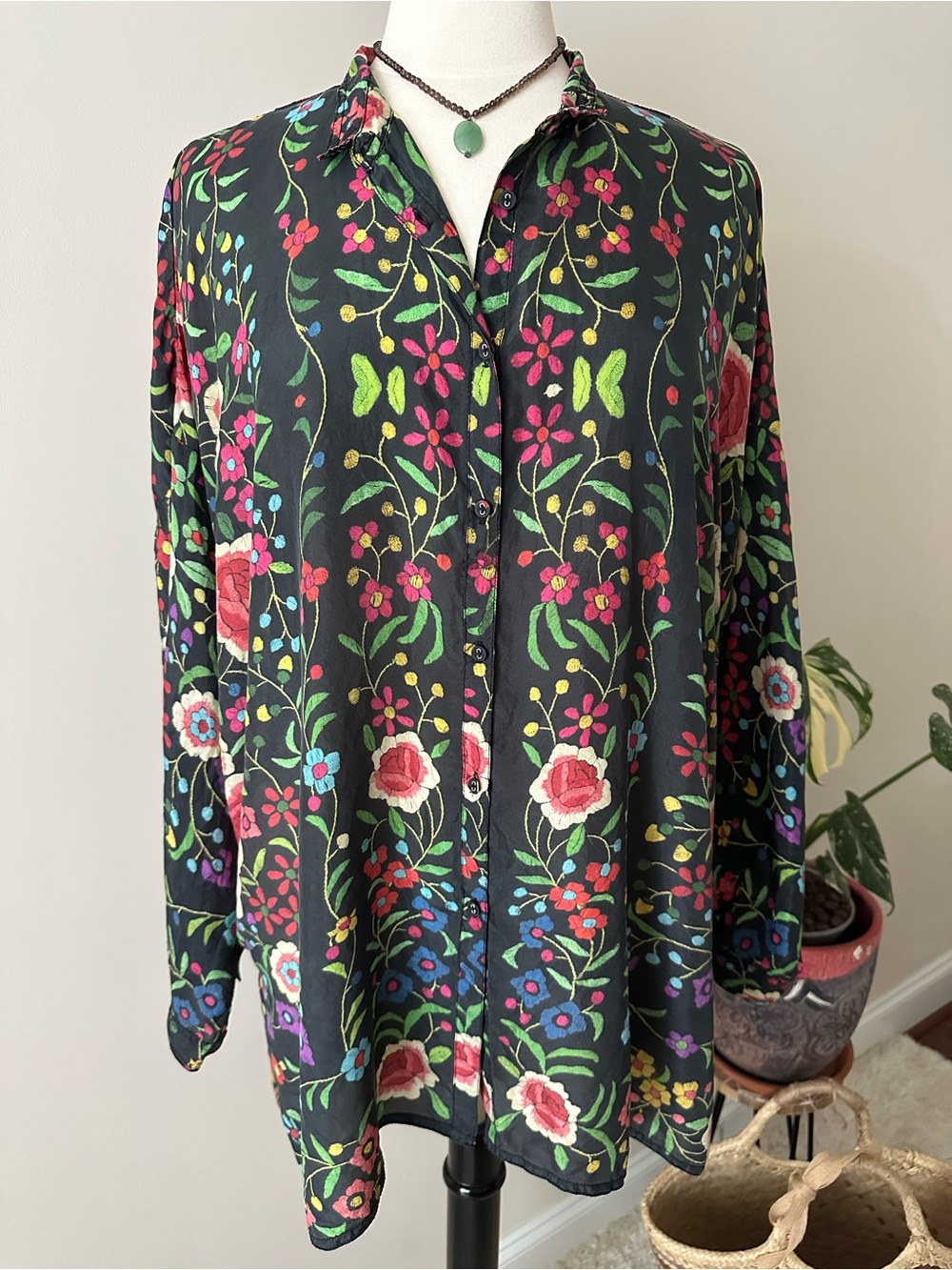 Johnny Was Emby Button-Down Tunic with Multicolor Floral Print